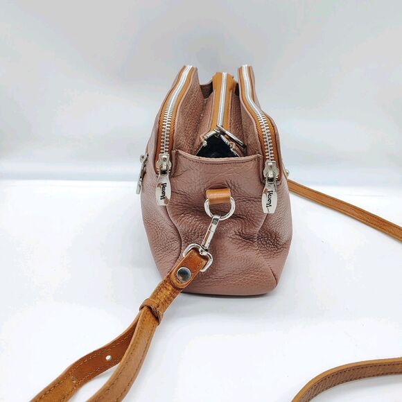 Valentina Taupe Tan Pebbled Leather Shoulder Bag Crossbody Purse Neutral Italy - Picture 3 of 16